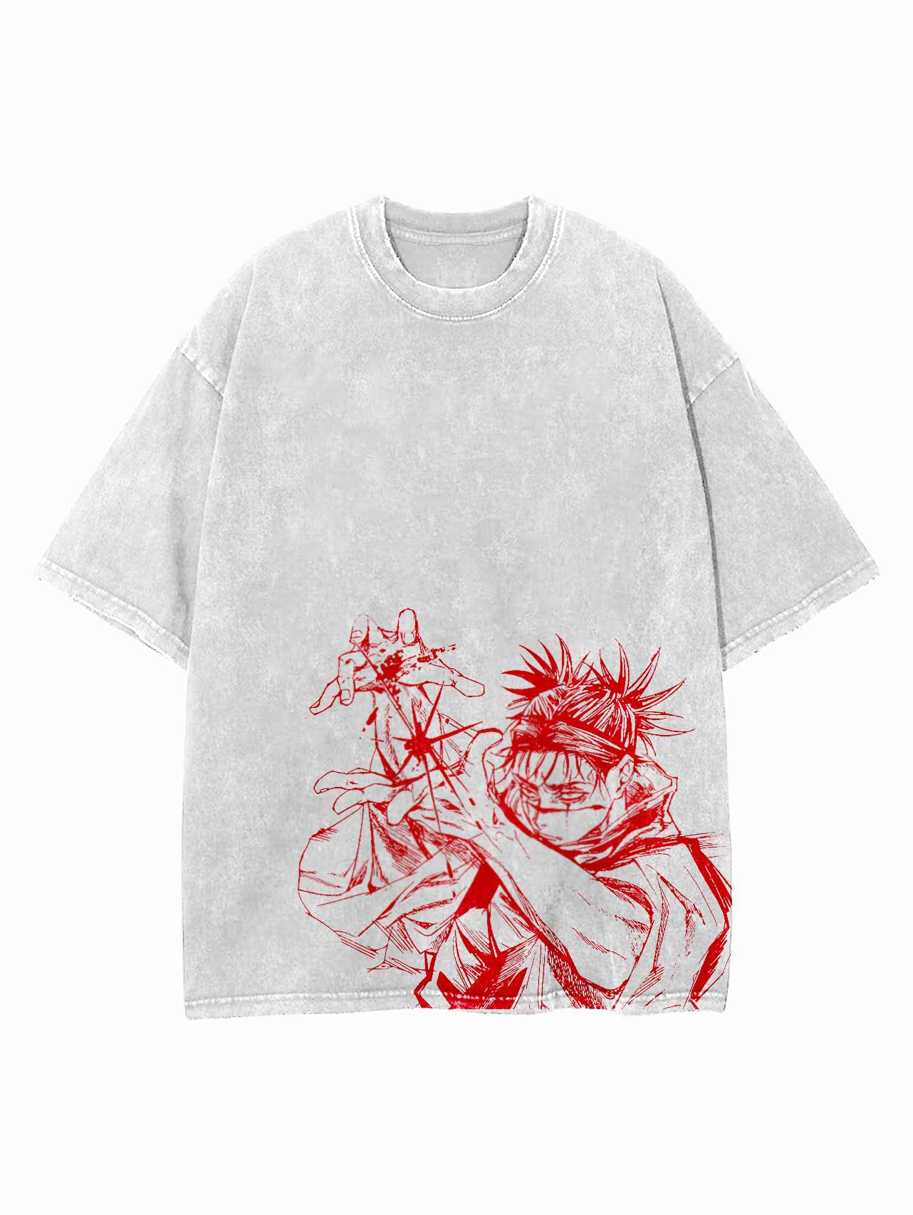 Washed white t-shirt with Yuji Itadori Jujutsu Kaisen Blood Arrow graphic – photo 1