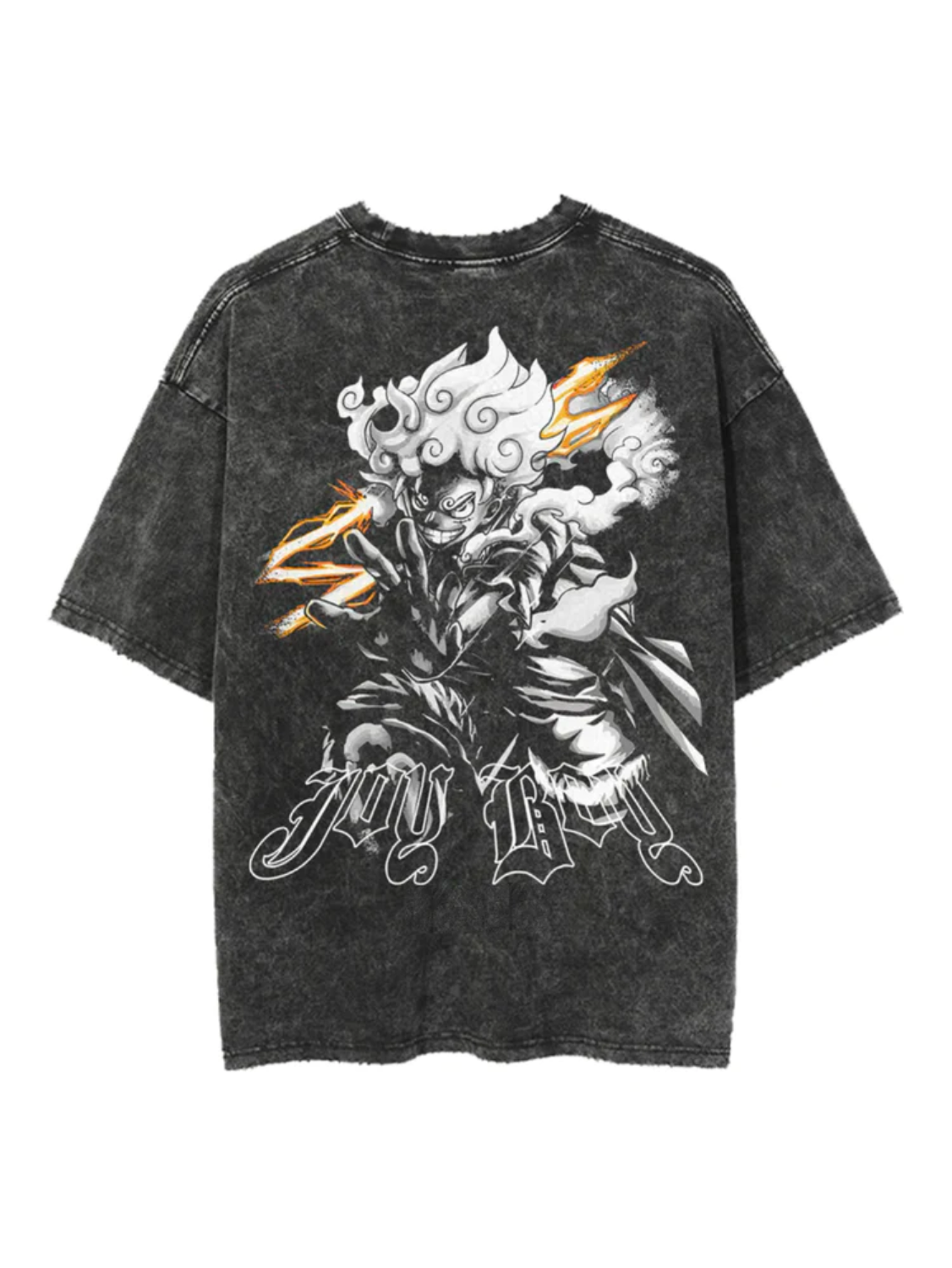 Washed black t-shirt with Monkey D. Luffy One Piece Sun God graphic – photo 1