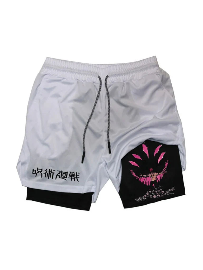 White shorts with Ryomen Sukuna Jujutsu Kaisen Cursed Shrine graphic – photo 1