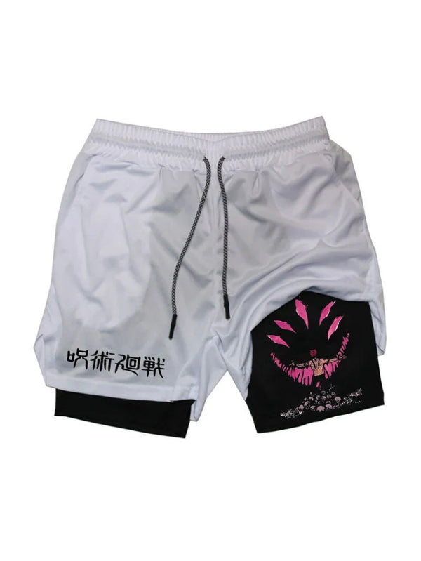 White shorts with Ryomen Sukuna Jujutsu Kaisen Cursed Shrine graphic – photo 1
