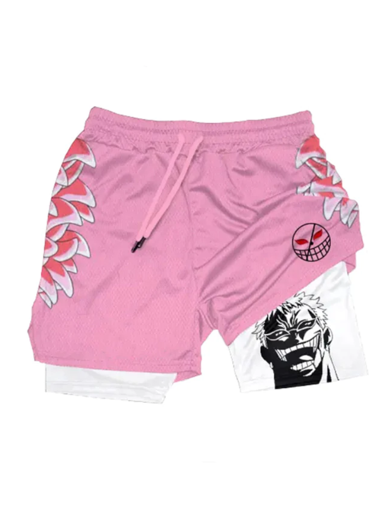 Pink shorts with Donquixote Doflamingo One Piece Flamingo graphic – photo 1