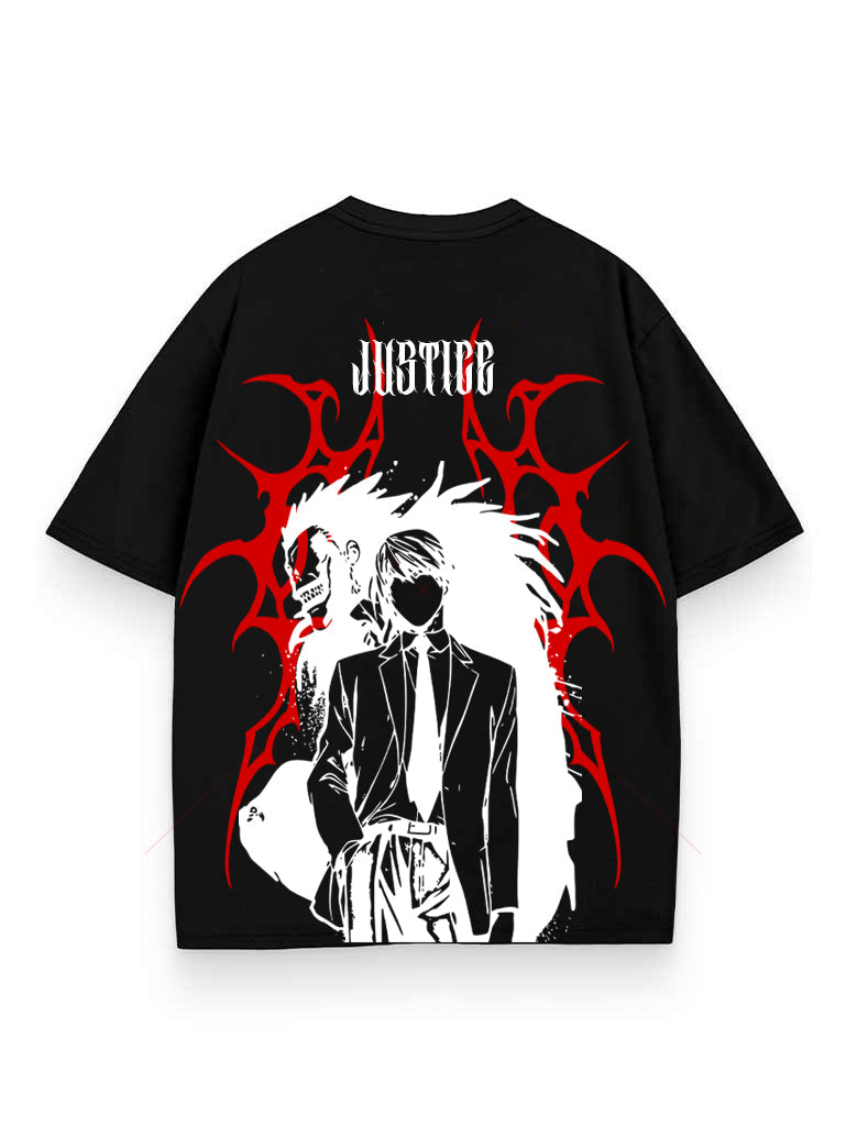 Black t-shirt with Light Yagami Death Note Cruel Justice graphic – photo 1