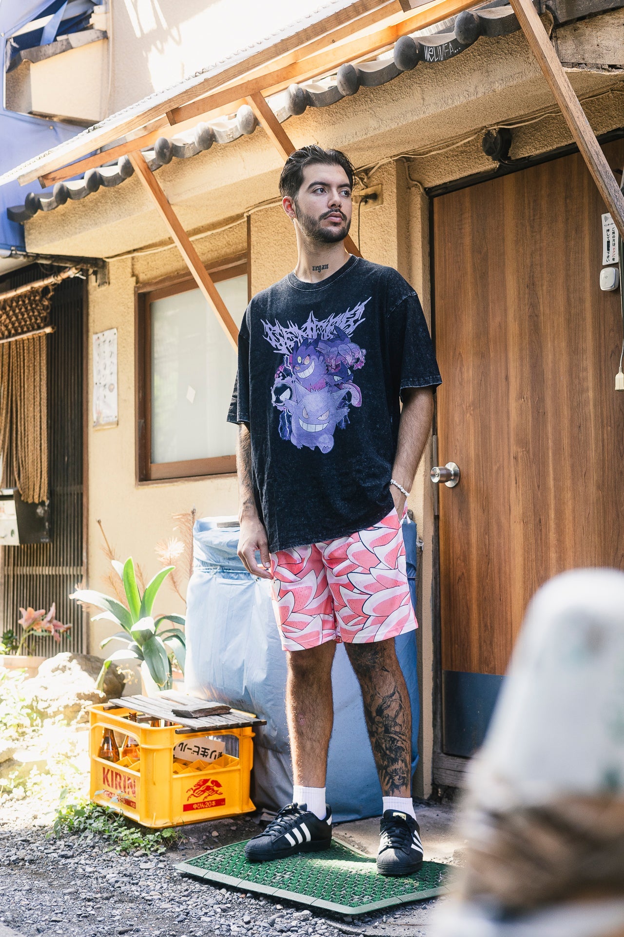 Washed black t-shirt with Gengar Pokemon Ghost/Poison Type graphic – photo 3