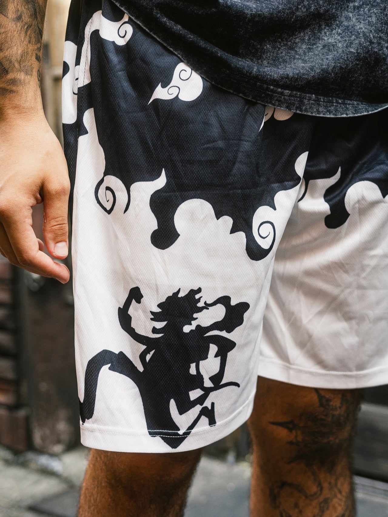 Black shorts with Monkey D. Luffy One Piece Sun God Shorts (v1) graphic – photo 3