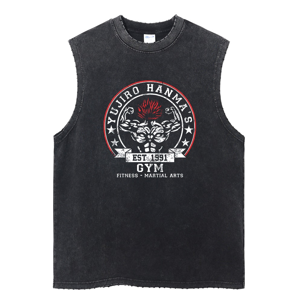 Washed black tank top with Yujiro Hanma Baki Yujiro graphic – photo 1