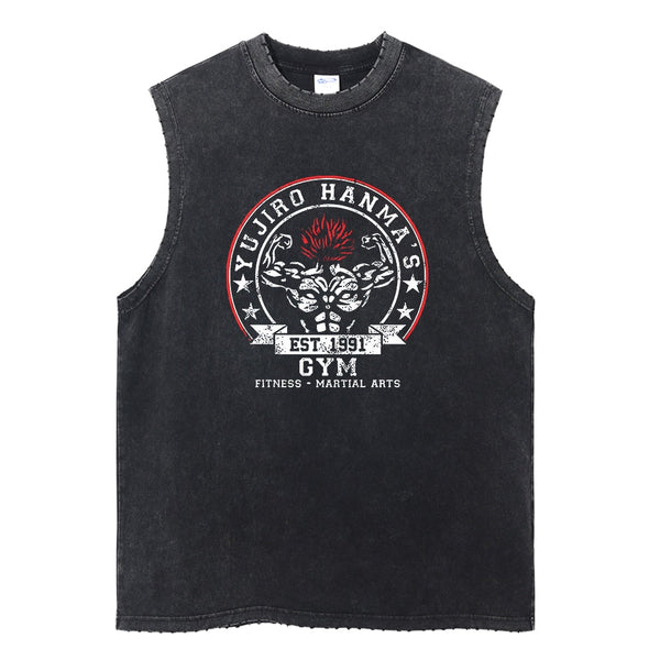 Washed black tank top with Yujiro Hanma Baki Yujiro graphic – photo 1