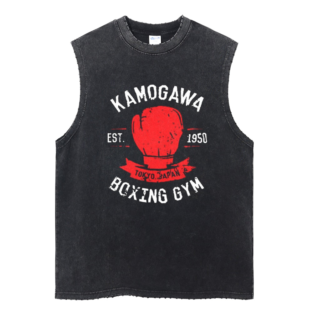 Washed black tank top with Kamogawa Boxing Gym Hajime No Ippo Kamogawa Boxing Gym V2 graphic – photo 1