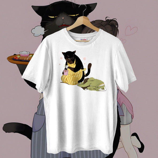 Yukichi Caring For Saku Autumn Scene - The Masterful Cat Is Depressed Again Today Oversized Tee