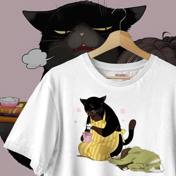 Yukichi Caring For Saku Autumn Scene - The Masterful Cat Is Depressed Again Today Oversized Tee
