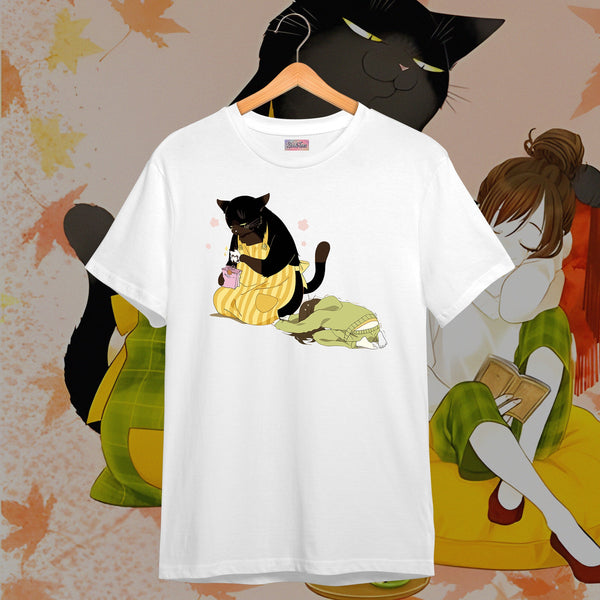 Yukichi Feeding Sleeping Saku - The Masterful Cat Is Depressed Again Today Oversized Tee