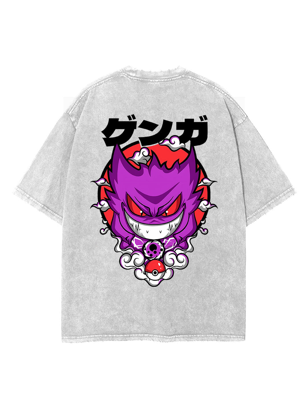 Washed grey t-shirt with Gengar Pokemon 2-Sided Ghost graphic – photo 1