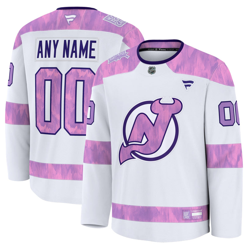 New Jersey Devils Fanatics White 2024 Hockey Fights Cancer Custom Practice Jersey