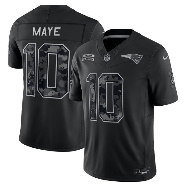 New England Patriots Drake Maye Nike Black 2026 Salute to Service Printed Limited Jersey