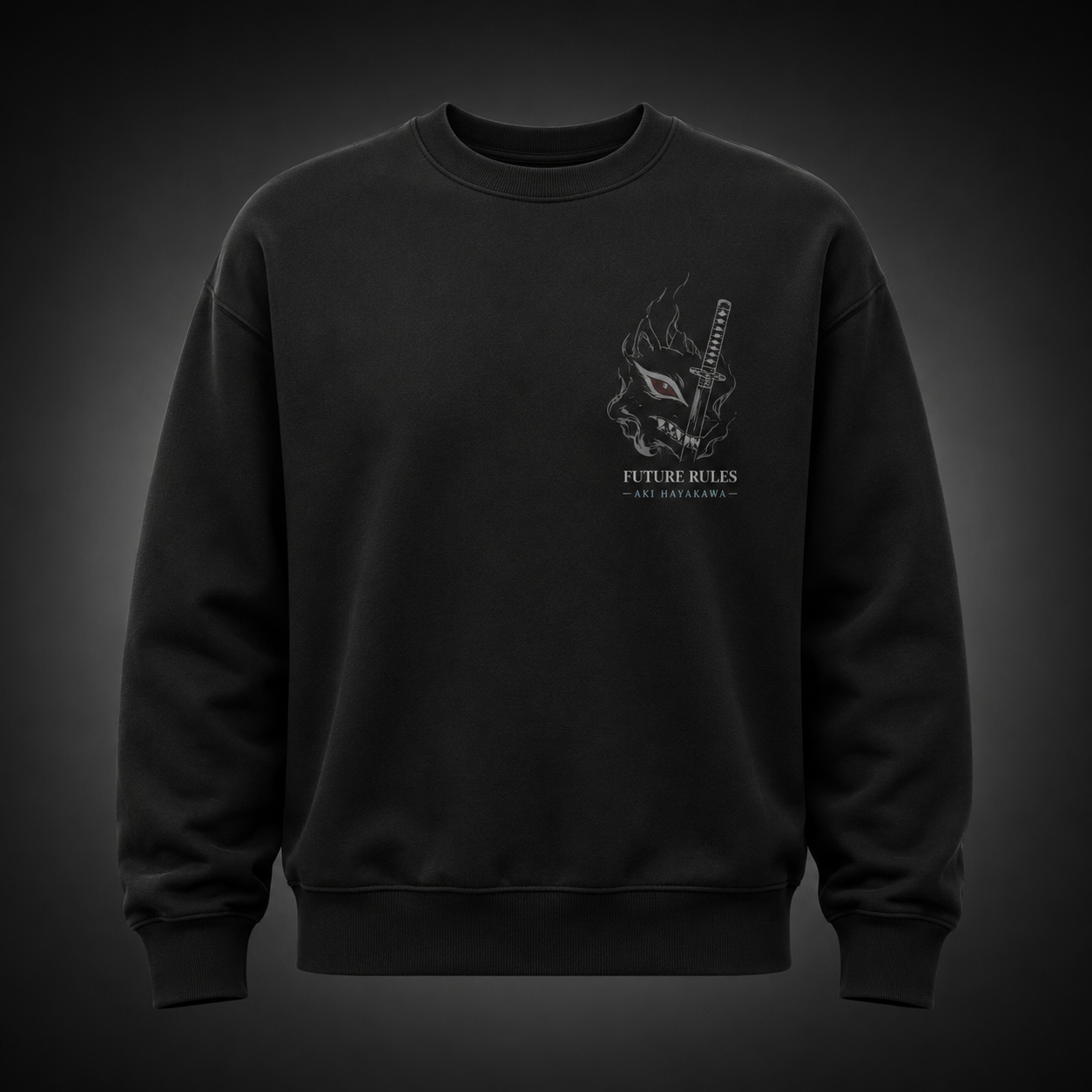 Black sweatshirt with Aki Hayakawa Chainsaw Man Fox Contract graphic – photo 2