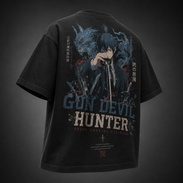 Black t-shirt with Aki Hayakawa Chainsaw Man Gun Devil Hunter graphic – photo 1