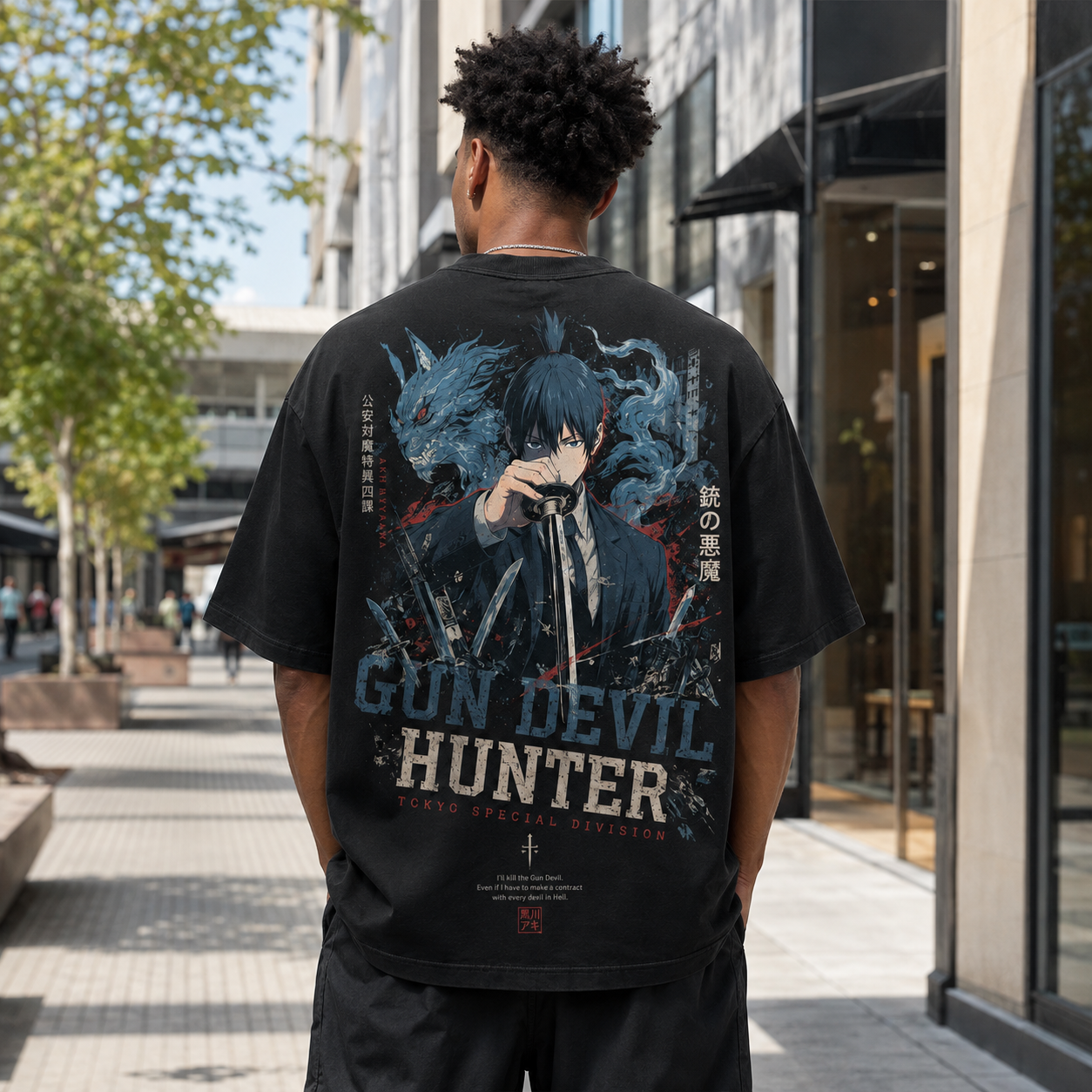 Black t-shirt with Aki Hayakawa Chainsaw Man Gun Devil Hunter graphic – photo 3