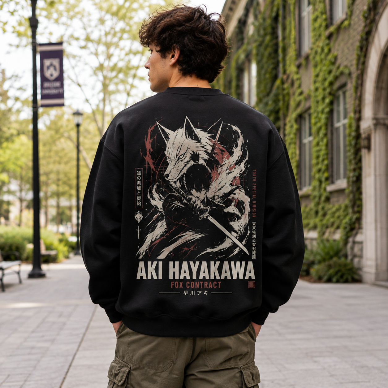 Black sweatshirt with Aki Hayakawa Chainsaw Man Special Division graphic – photo 3