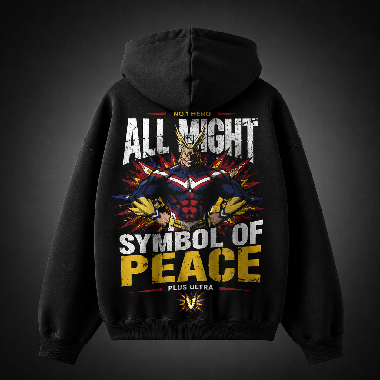Black hoodie with All Might My Hero Academia Symbol Of Peace graphic – photo 1