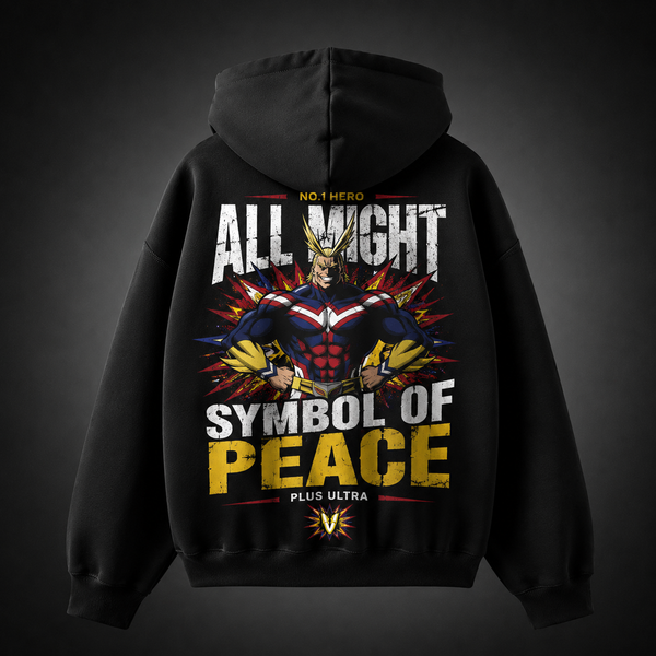 Black hoodie with All Might My Hero Academia Symbol Of Peace graphic – photo 1