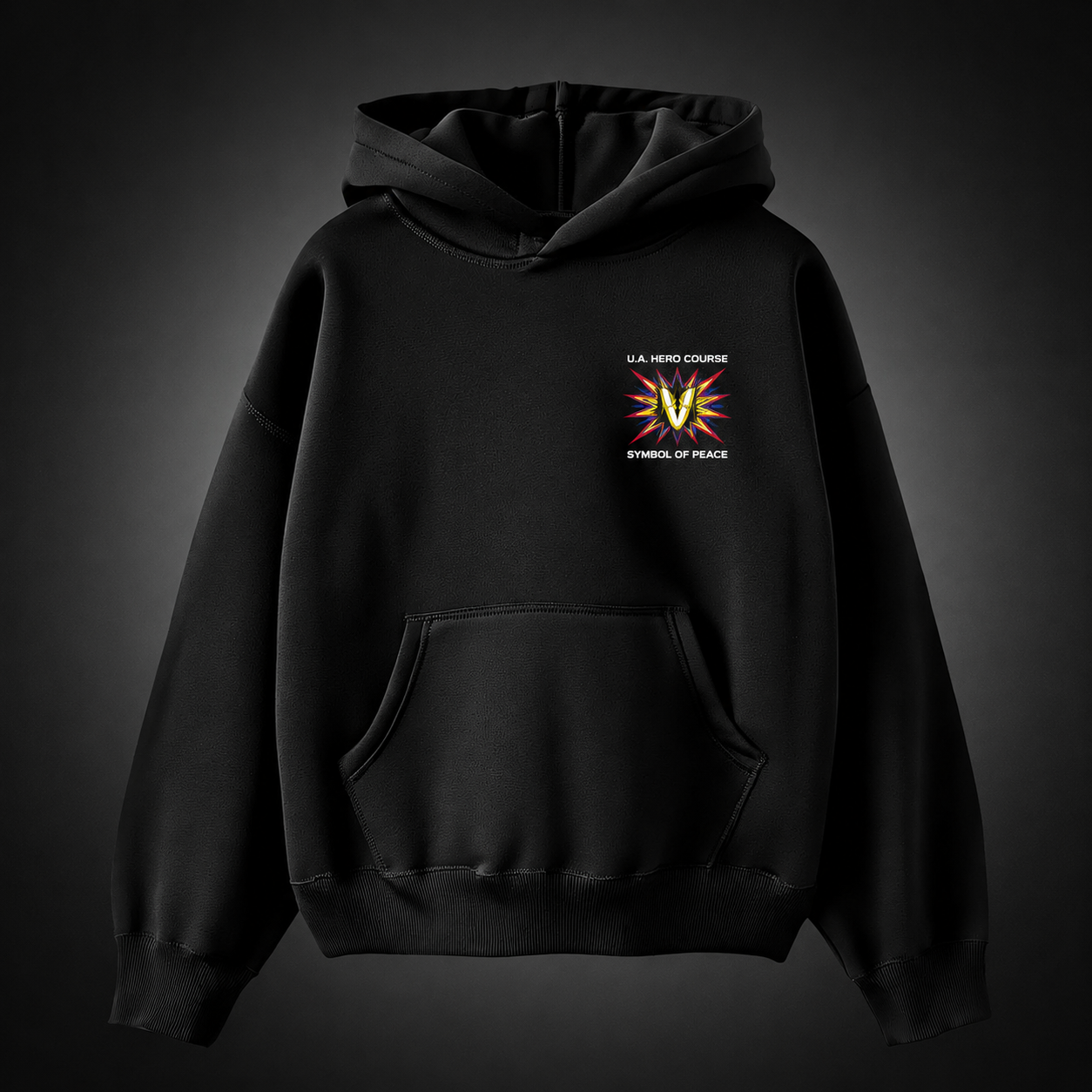 Black hoodie with All Might My Hero Academia Symbol Of Peace graphic – photo 2