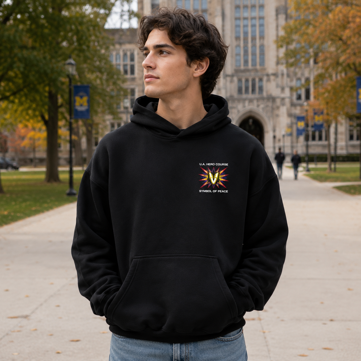 Black hoodie with All Might My Hero Academia Symbol Of Peace graphic – photo 4