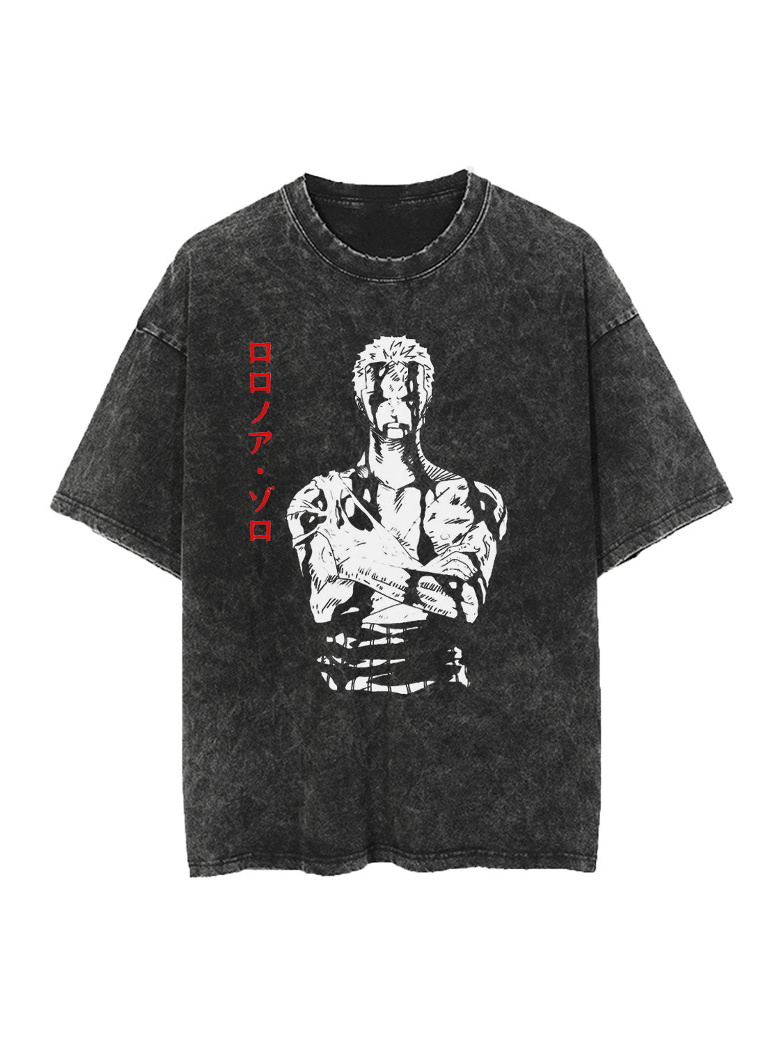 Washed black t-shirt with Roronoa Zoro One Piece Nothing Happened graphic – photo 1
