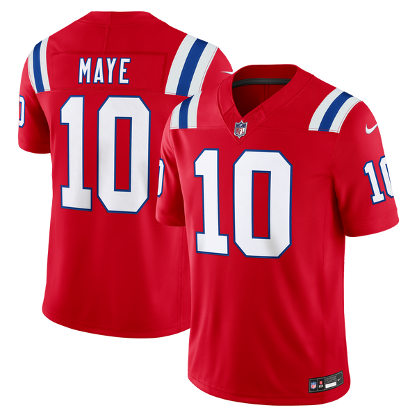 New England Patriots Drake Maye Nike Red Alternate Vapor F.U.S.E. Stitched Limited Jersey