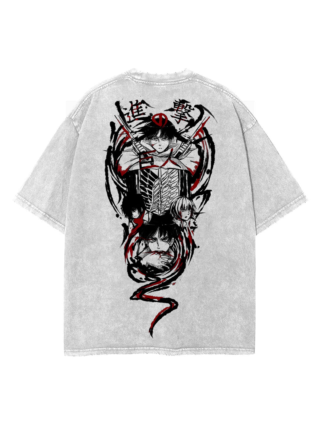 Washed grey t-shirt with Levi Ackerman and Eren Yeager Attack On Titan Wings of Freedom graphic – photo 1