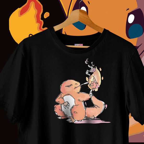 Smoking Charmander Sketch - Pokemon Oversized Tee