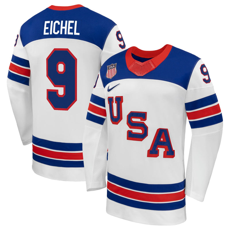 USA Hockey Jack Eichel Nike White 2026 Away Replica Jersey