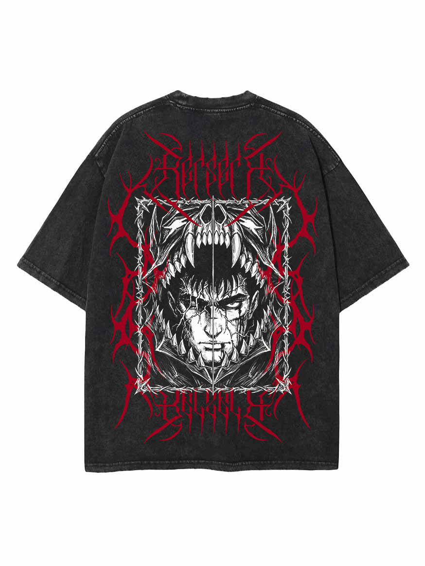 Washed black t-shirt with Guts Berserk Black Swordsman graphic – photo 1