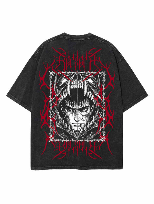Washed black t-shirt with Guts Berserk Black Swordsman graphic – photo 1