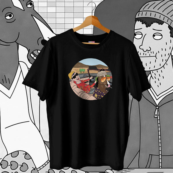 Bojack & Todd Road Trip Midnight Black - Bojack Horseman Oversized Tee