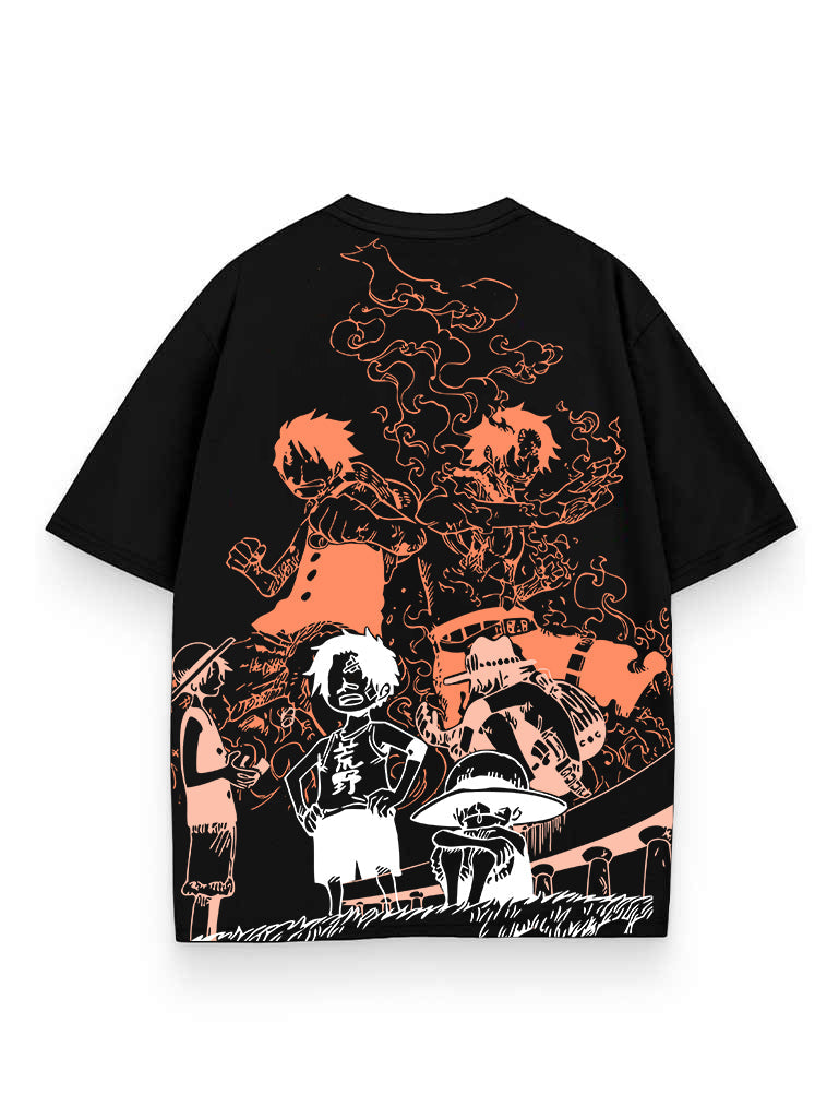 Black t-shirt with Portgas D. Ace and Sabo One Piece Brothers Flame graphic – photo 1