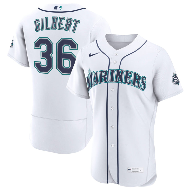 Seattle Mariners Logan Gilbert Nike White Home 50th Season Authentic Jersey