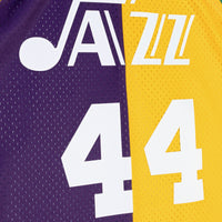 New Orleans Jazz Mitchell & Ness Pete Maravich 1974 Split Swingman Jersey - Purple/Yellow