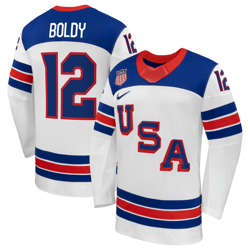 US Hockey Matthew Boldy Nike White 2026 Away Replica Jersey