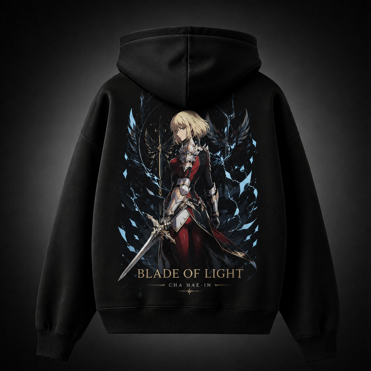 Black hoodie with Cha Hae-In Solo Leveling Blade Of Light graphic – photo 1