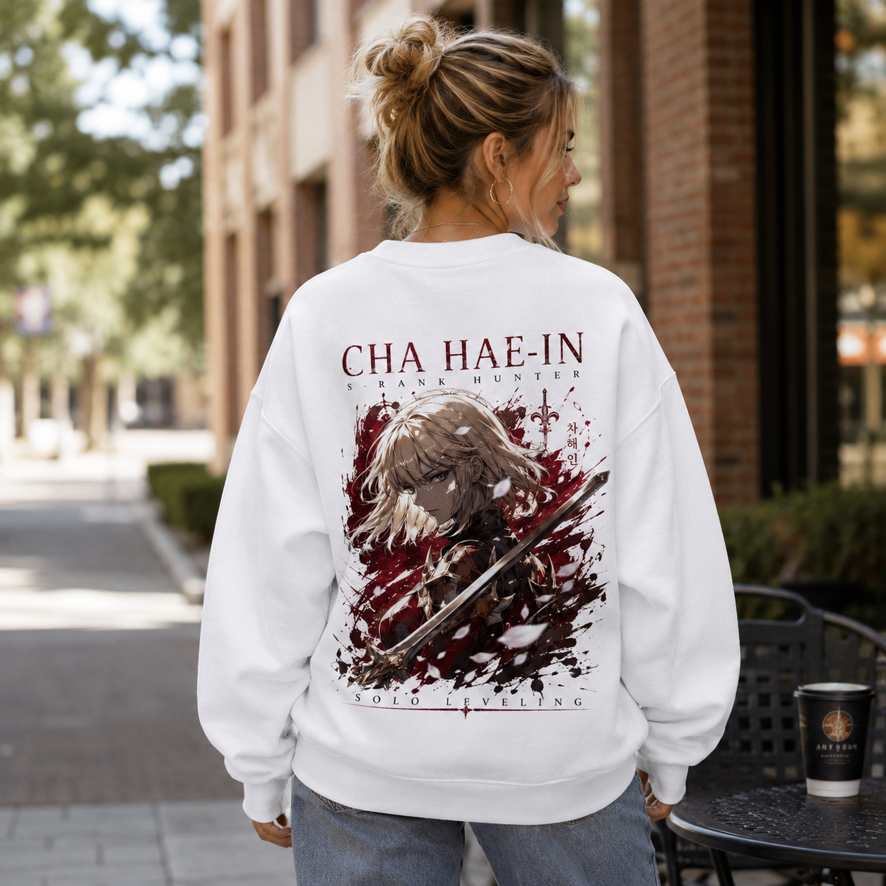White sweatshirt with Cha Hae-In Solo Leveling Cha Hae-In S-Rank Hunter graphic – photo 3
