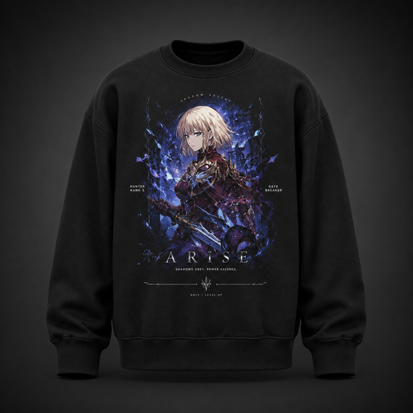 Black sweatshirt with Cha Hae-In Solo Leveling Shadow Ascent graphic – photo 2