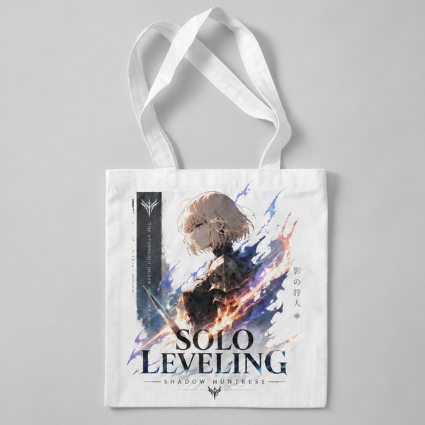 White tote bag with Cha Hae-In Solo Leveling Shadow Huntress graphic – photo 1