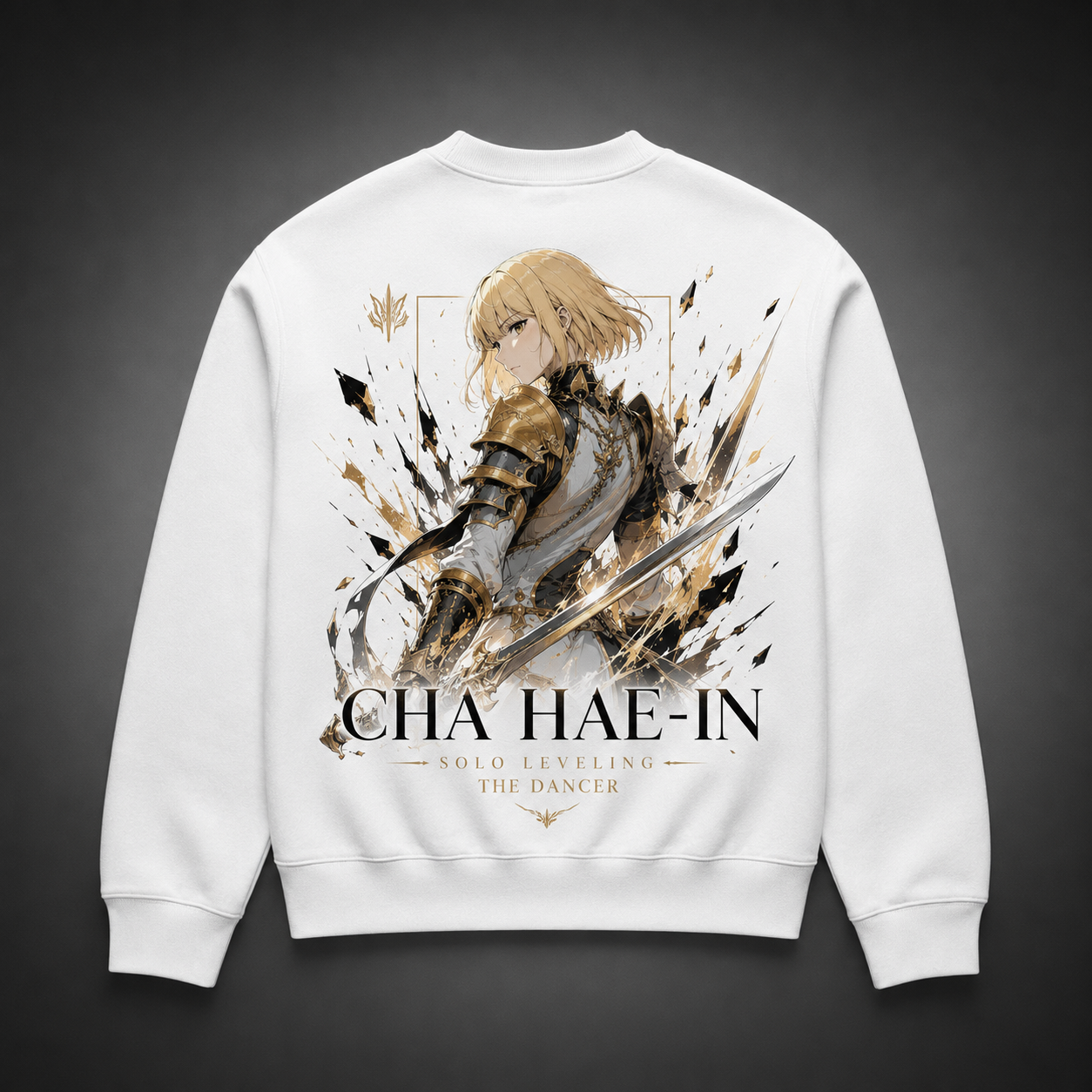 White sweatshirt with Cha Hae-In Solo Leveling The Dancer graphic – photo 1