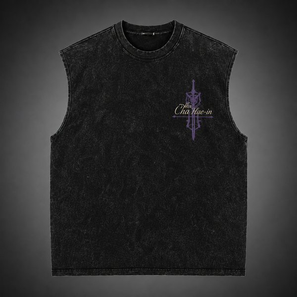 Washed black tank top with Cha Hae-In Solo Leveling The Dancer graphic – photo 2
