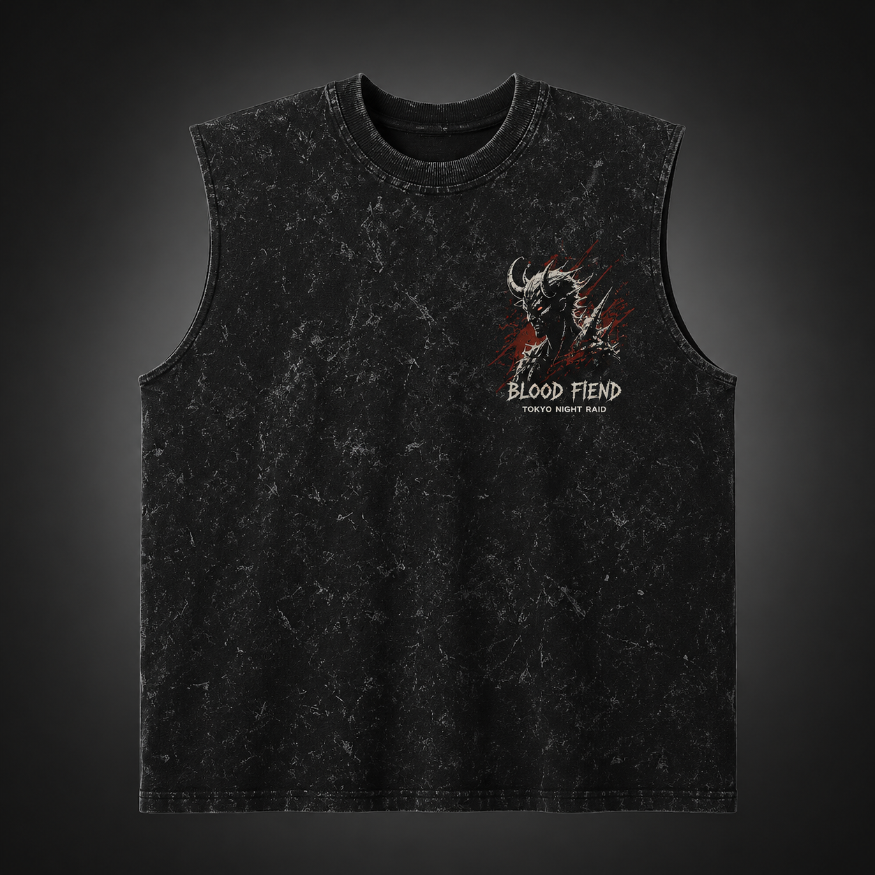 Washed black tank top with Chainsaw Man (Denji) Blood Fiend graphic – photo 2