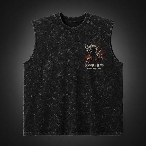 Washed black tank top with Chainsaw Man (Denji) Blood Fiend graphic – photo 2