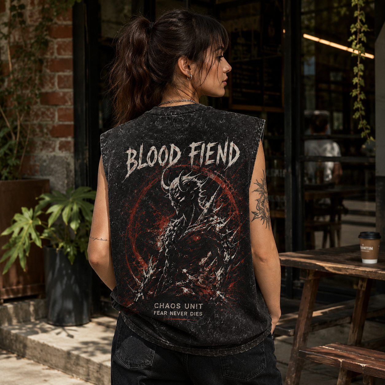 Washed black tank top with Chainsaw Man (Denji) Blood Fiend graphic – photo 3