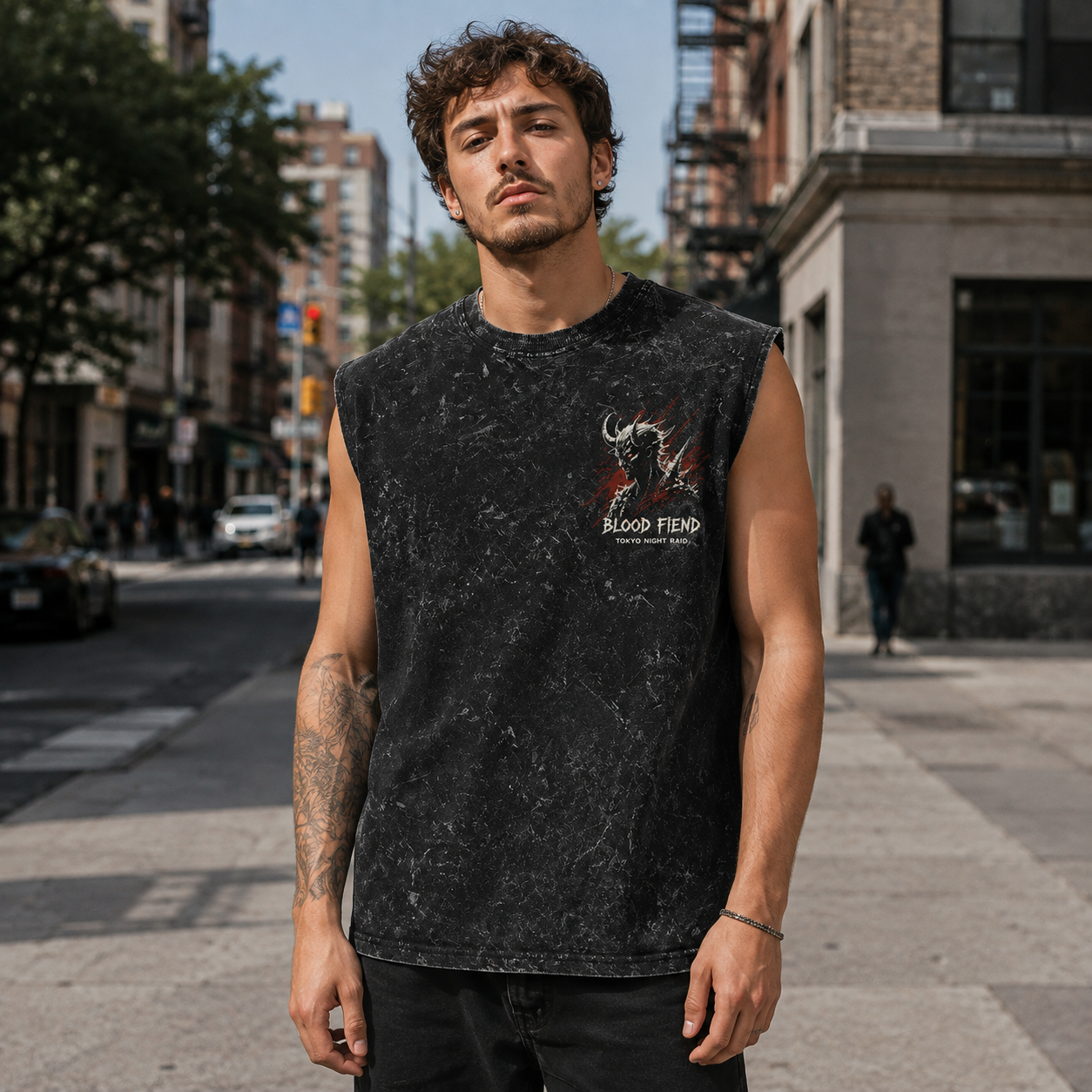 Washed black tank top with Chainsaw Man (Denji) Blood Fiend graphic – photo 4