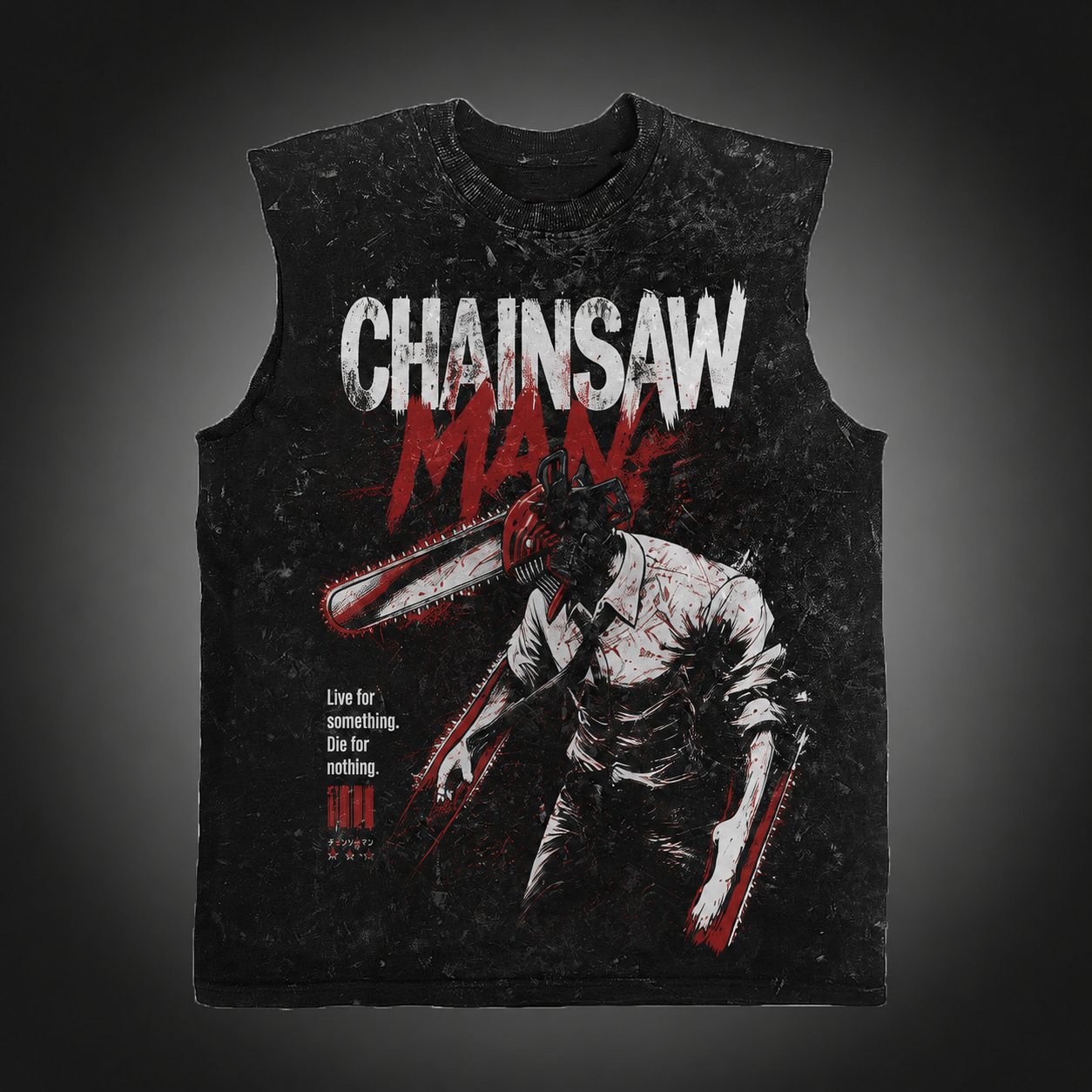 Washed black tank top with Chainsaw Man (Denji) Crimson Carnage graphic – photo 2