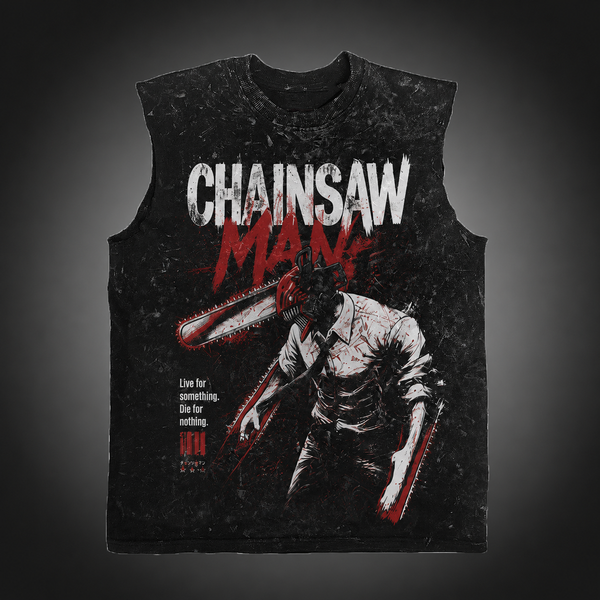 Washed black tank top with Chainsaw Man (Denji) Crimson Carnage graphic – photo 2