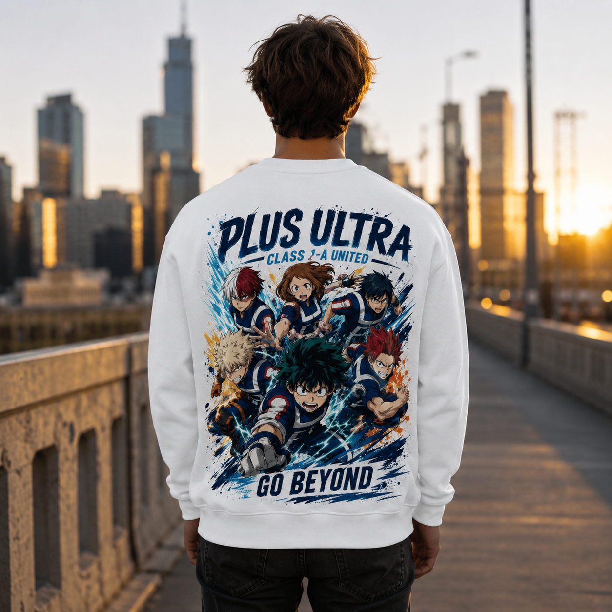 White sweatshirt with Class 1-A (Deku, Bakugo, Todoroki, Uraraka, Iida, Kirishima) My Hero Academia Go Beyond graphic – photo 3